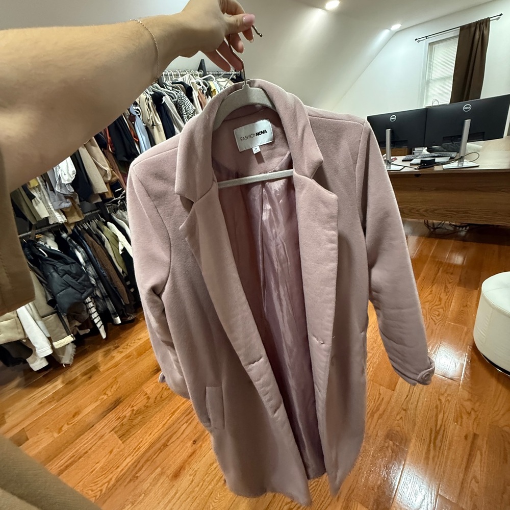 FASHION NOVA Women's Dusty Rose Long Wool-Blend Coat